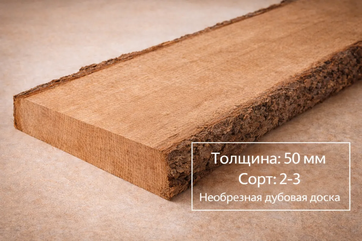 Необрезная доска дуба камерной сушки 50 мм 2-3 сорта