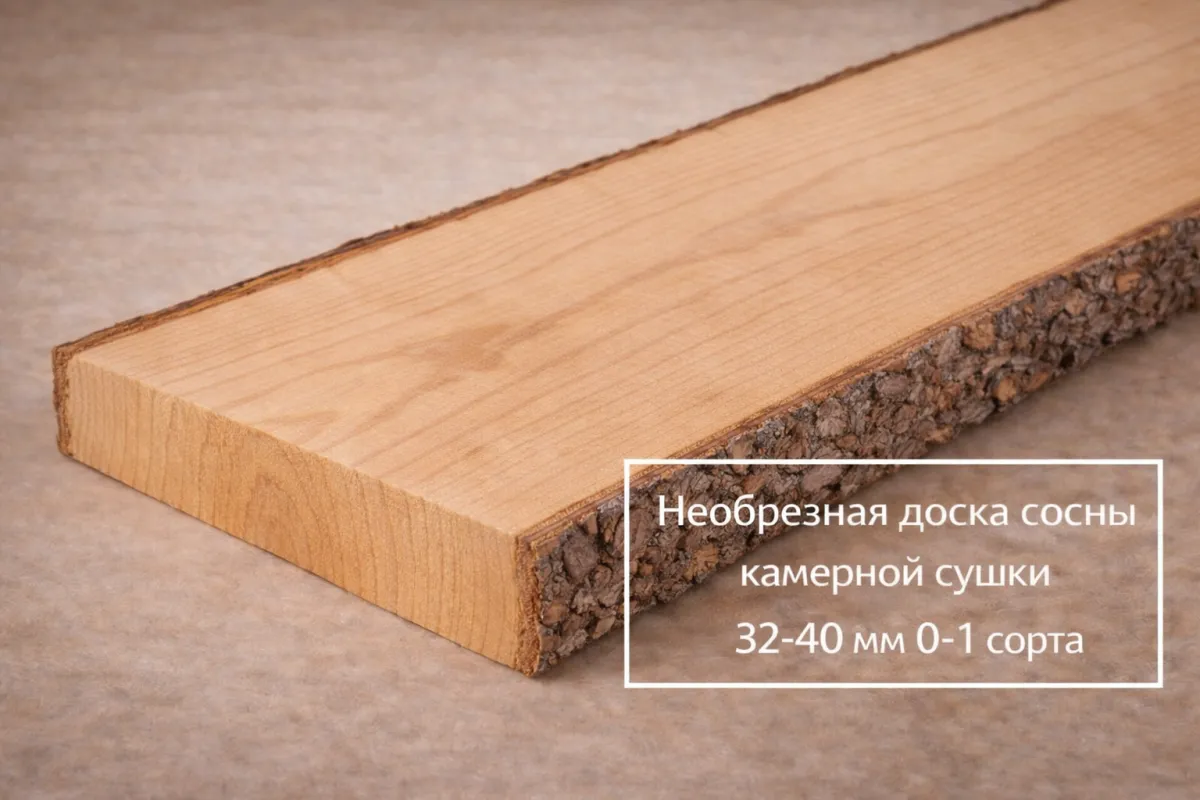 Необрезная доска сосны камерной сушки 32-40 мм 0-1 сорта