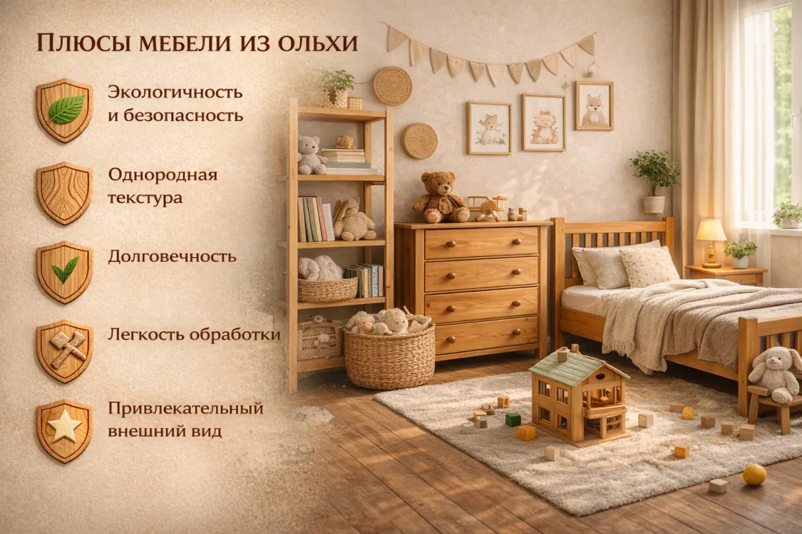 Плюсы мебели из ольхи