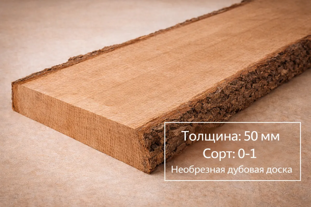 Необрезная доска дуба камерной сушки 50 мм 0-1 сорта