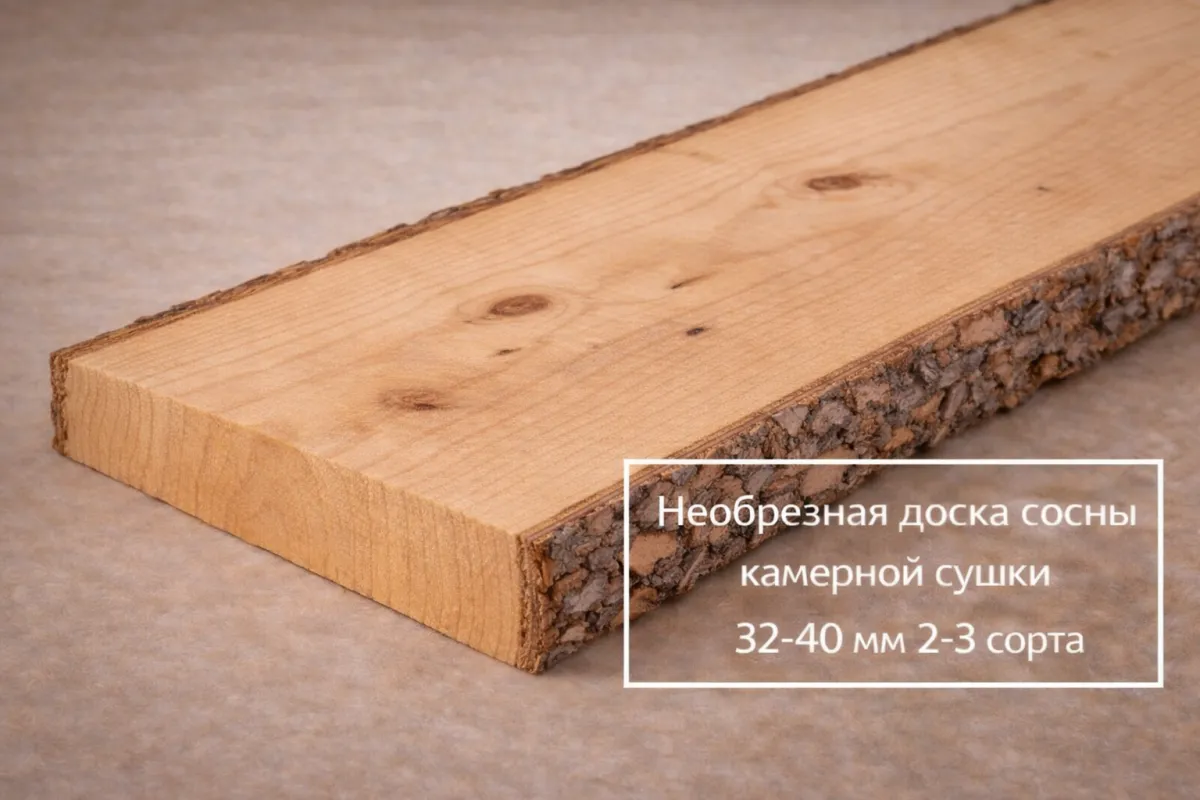 Необрезная доска сосны камерной сушки 32-40 мм 2-3 сорта
