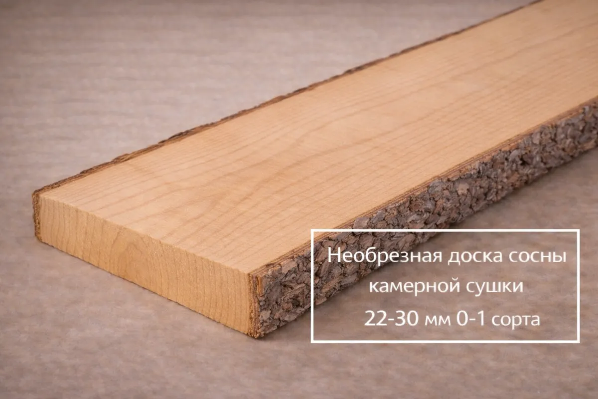 Необрезная доска сосны камерной сушки 22-30 мм 0-1 сорта